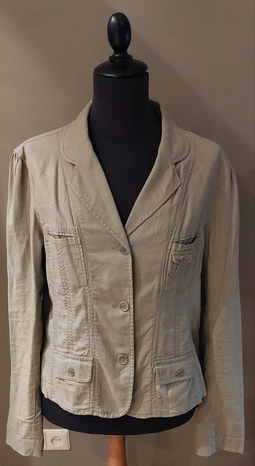 khaki linnen/katoenen jasje, mt 42, Kleding | Dames, Woman Stax, Maat 42/44 (L), Ophalen of Verzenden, Zo goed als nieuw
