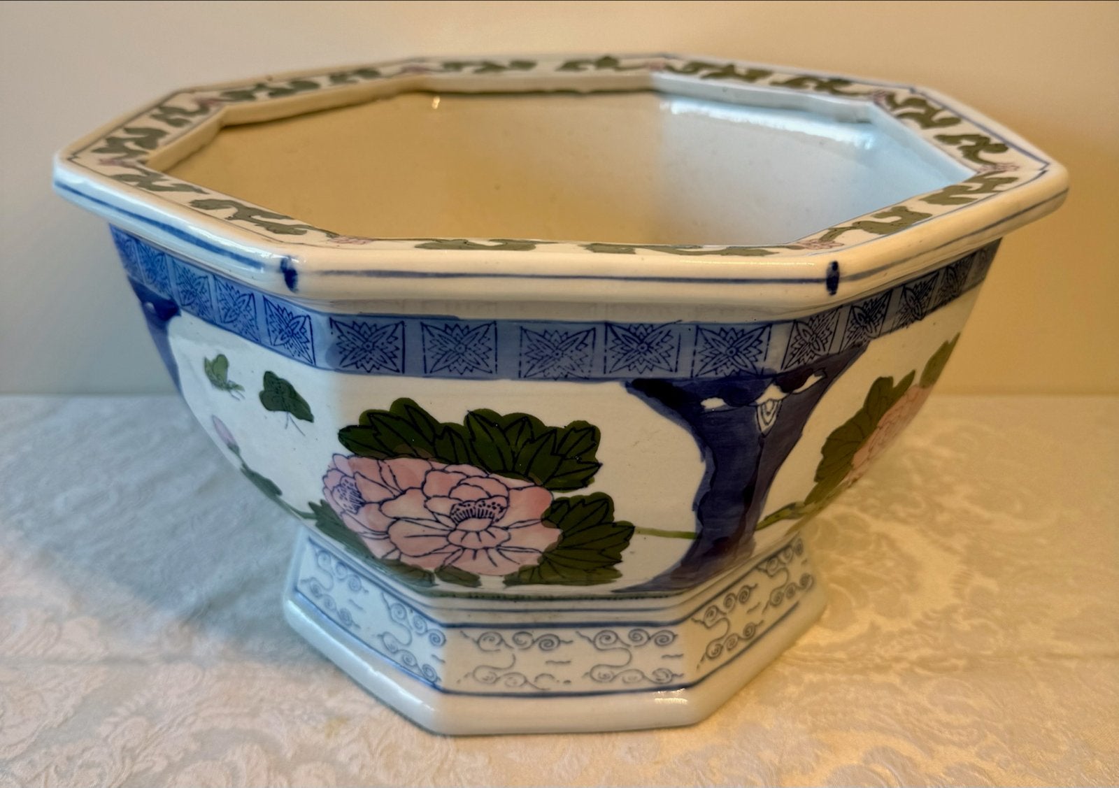 Vintage  Chinese Octagonale Bloempot - Handgeschilderd, Antiek en Kunst, Ophalen of Verzenden