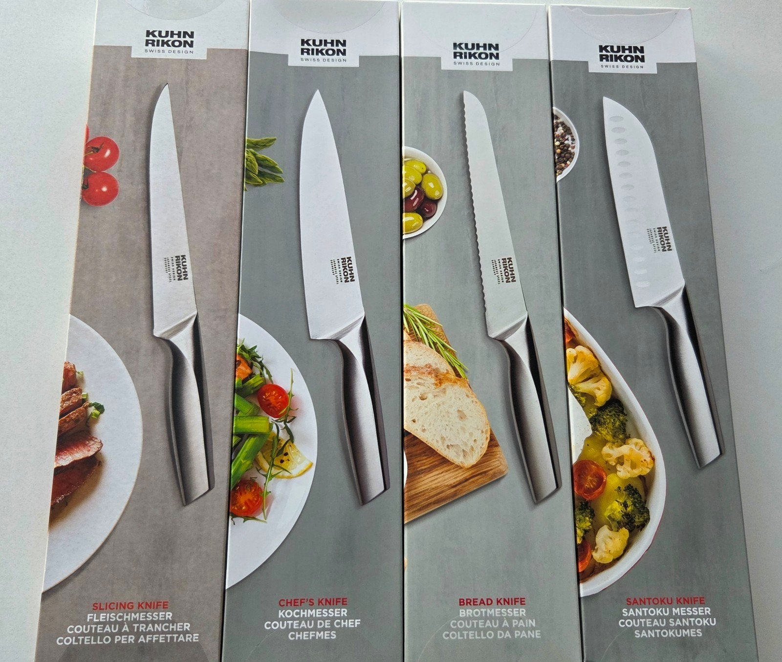 Kuhn Rikon Messenset - Slicing, Chef's, Brood & Santoku, Los bestek, Nieuw, Ophalen of Verzenden, Rvs of Chroom