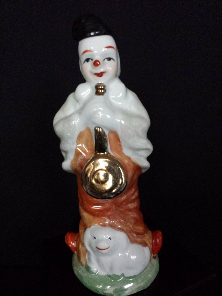 Beeldje CLOWN met Banjo en Hondje ~ JAPANS Porselein 15½ cm, Ophalen of Verzenden