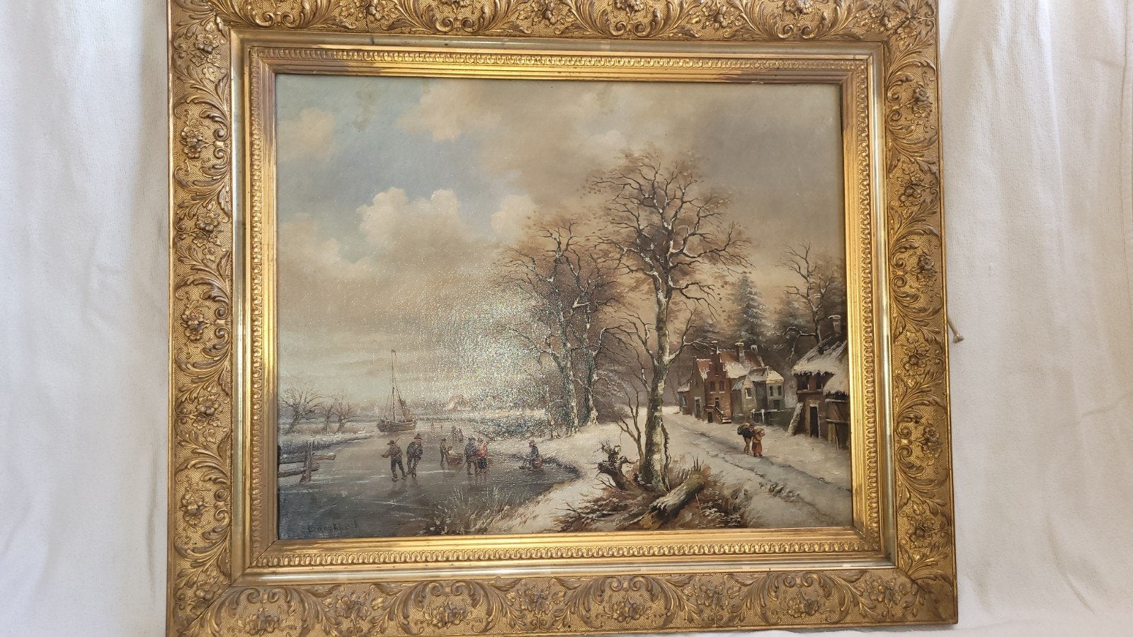 Schilderij in lijst: Hollands wintertafereel, Ophalen