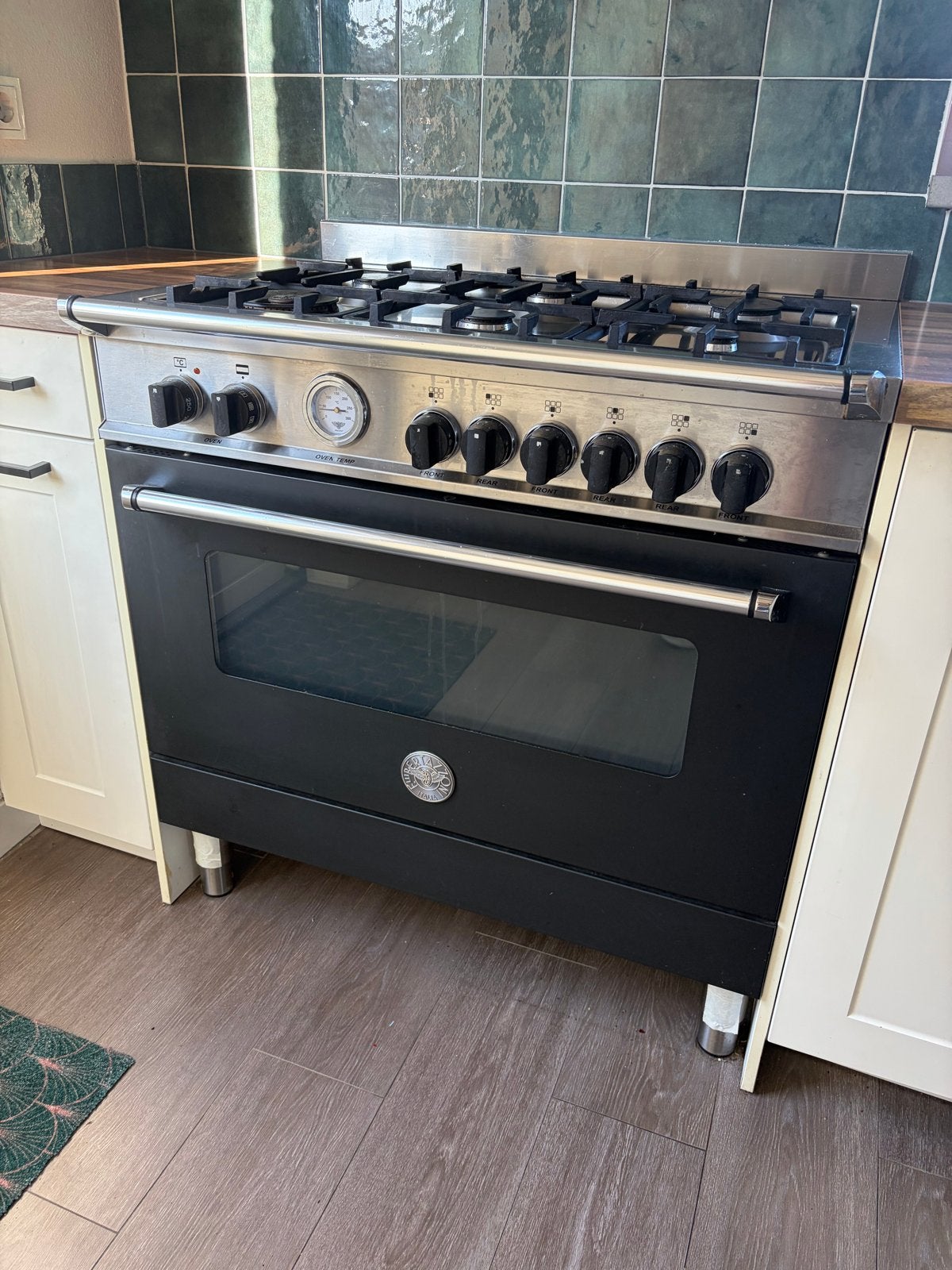 Bertazzoni Professional gasfornuis 90cm RVS/zwart, Ophalen, Gebruikt, Hete lucht, 60 cm of meer