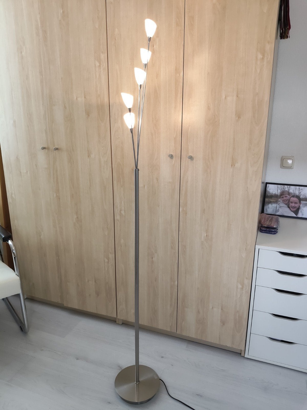 Moderne vloerlamp met 5 lichtpunten, Ophalen, Gebruikt, E14 (klein), Glas