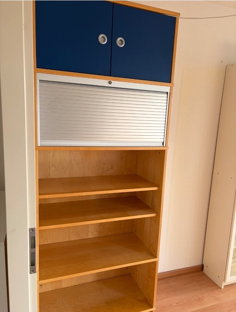 Ikea hout boeken bureau kast met rol deuren and schuifluik, Ophalen, 200 cm of meer, 50 tot 100 cm, Zo goed als nieuw