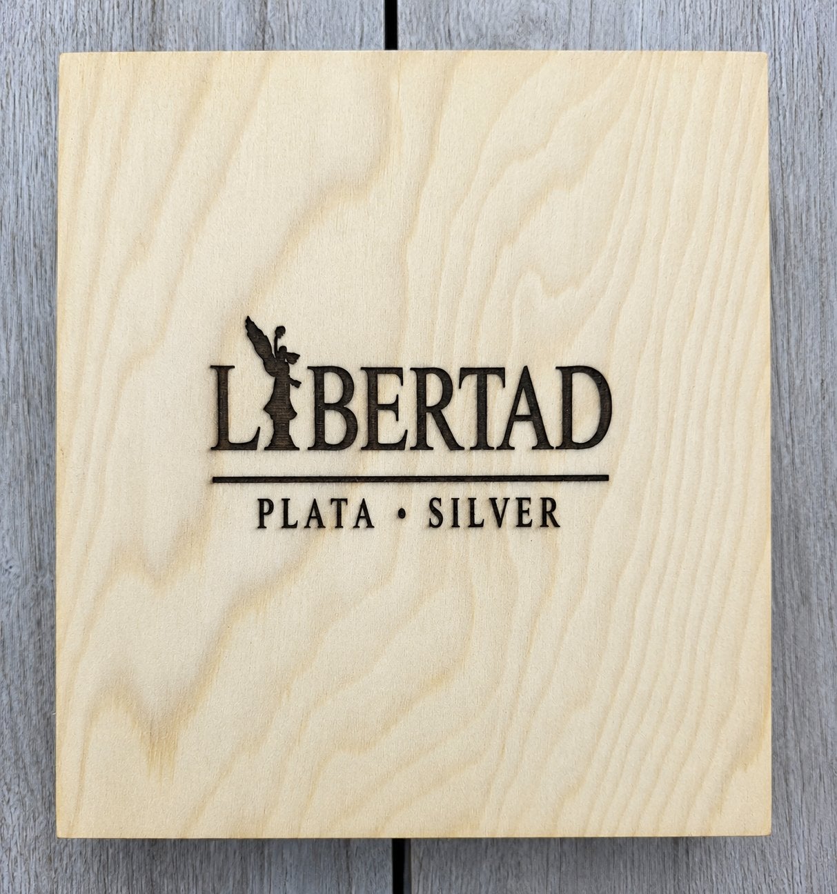 Handgemaakte houten muntenkist – Libertad, Ophalen of Verzenden, Zilver