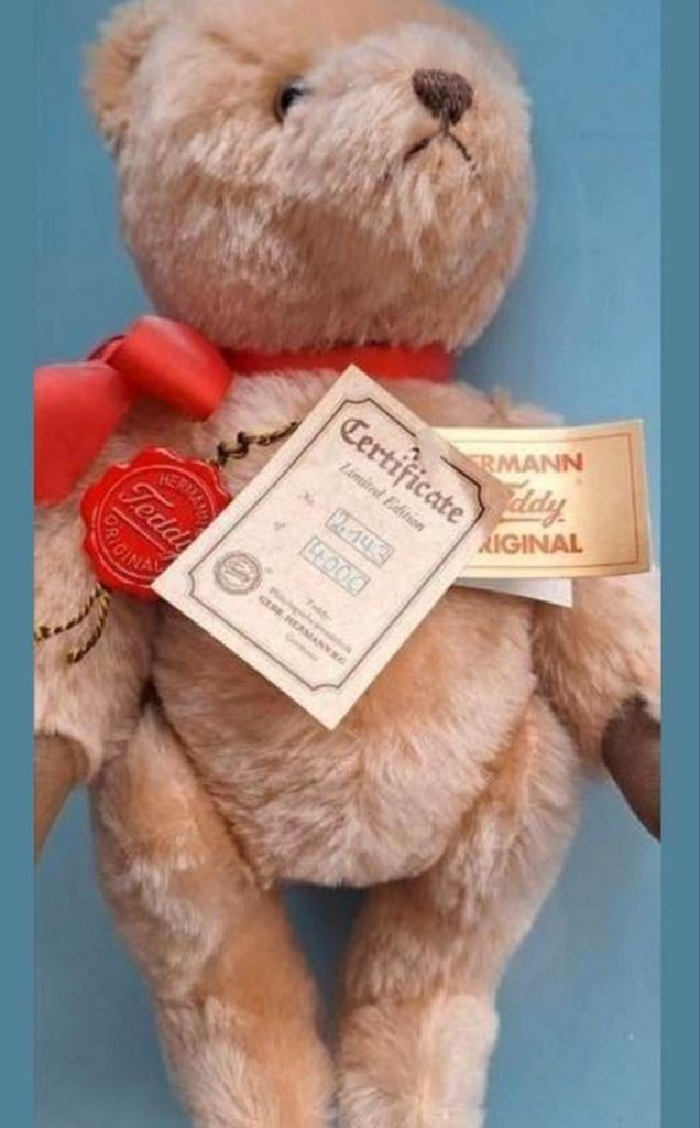 Unieke Hermann Teddybeer met certificaat - beweegbare kop/st, Verzamelen, Beren en Cherished Teddies, Ophalen of Verzenden