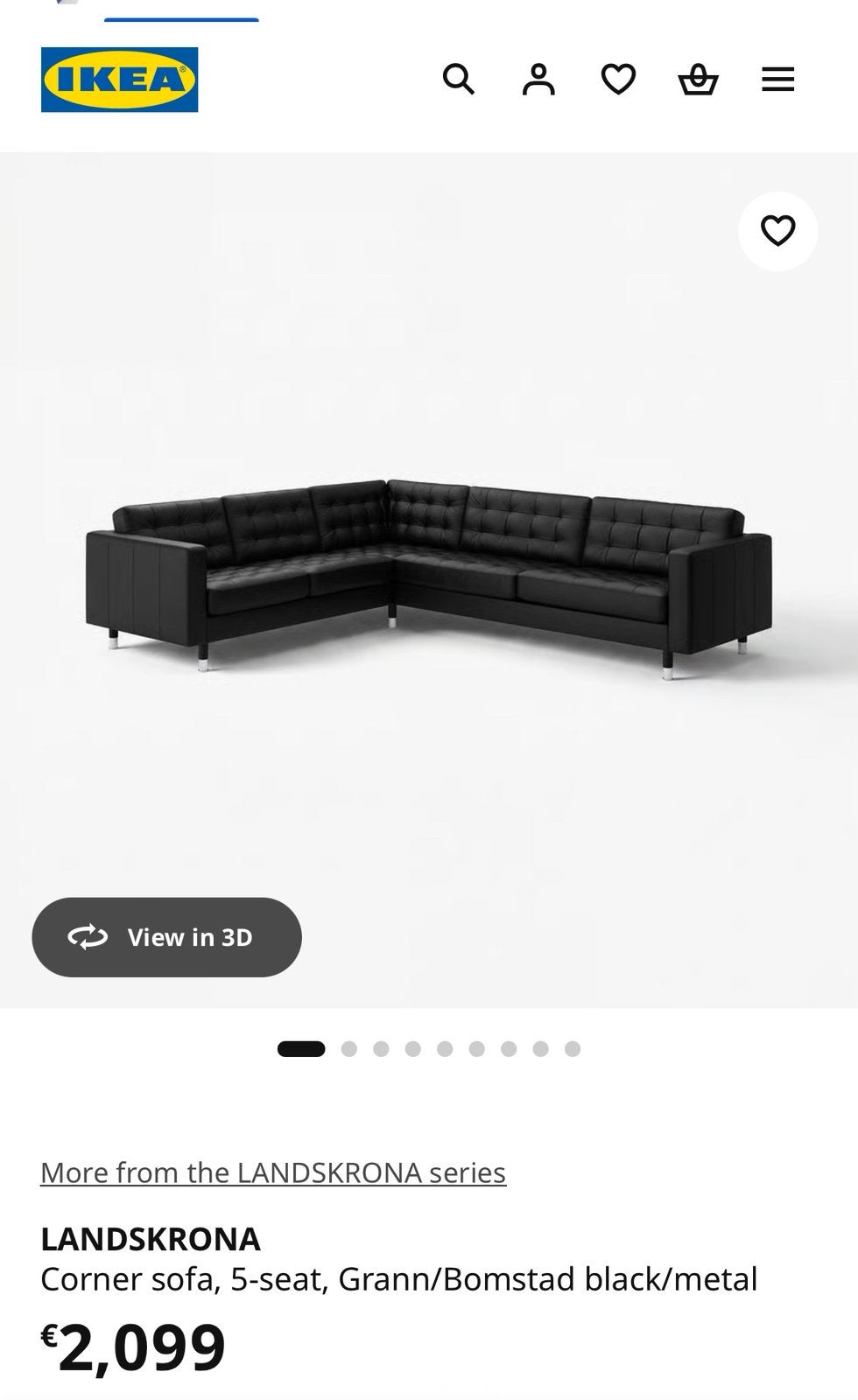 Ikea Landskroma 5-zits bank lees moet zsm weg, Ophalen, Zo goed als nieuw, Leer