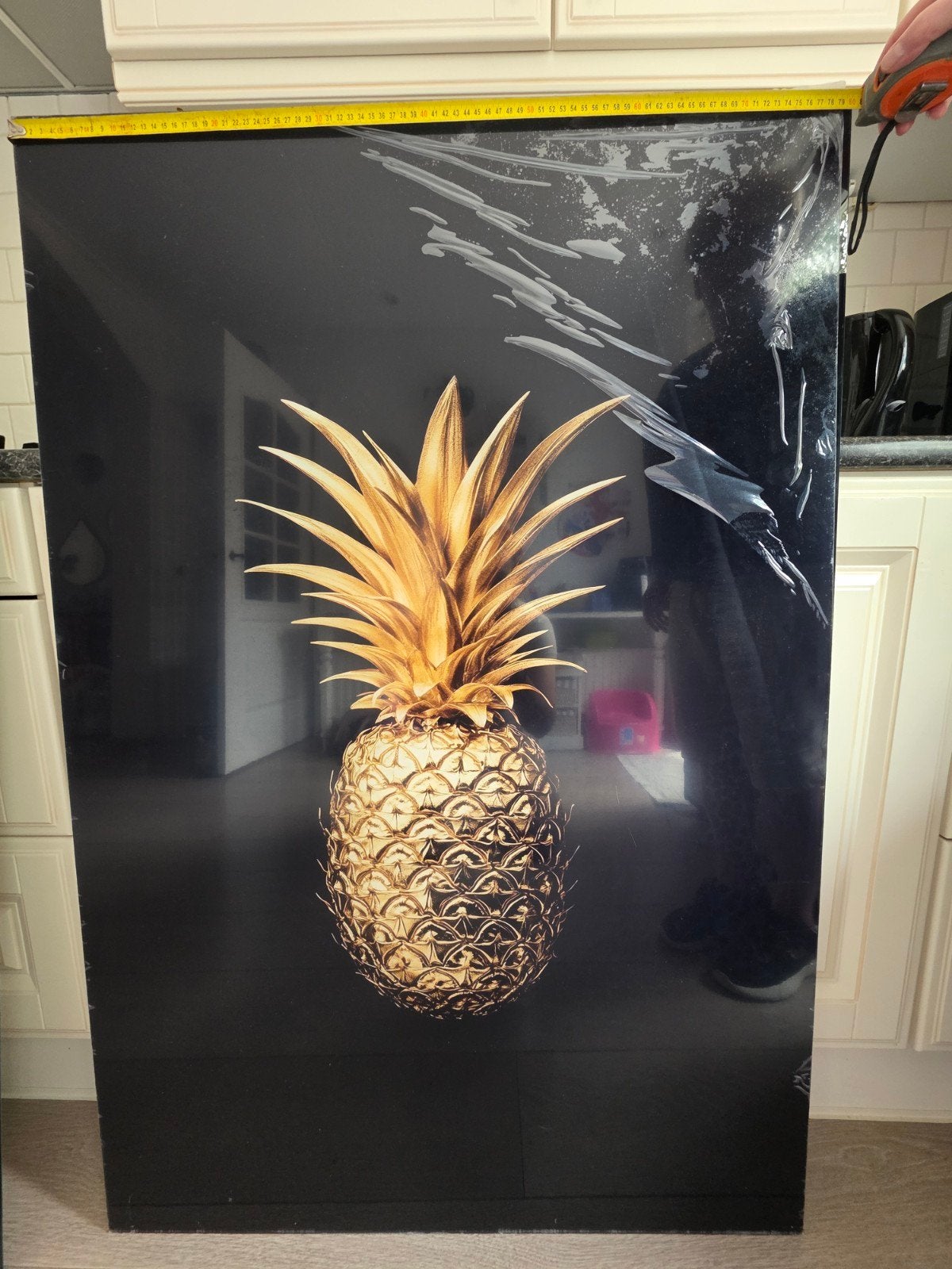 Gouden Ananas plexiglas 80x120 cm nieuw, Ophalen, Schilderij, 120 cm, Meerkleurig