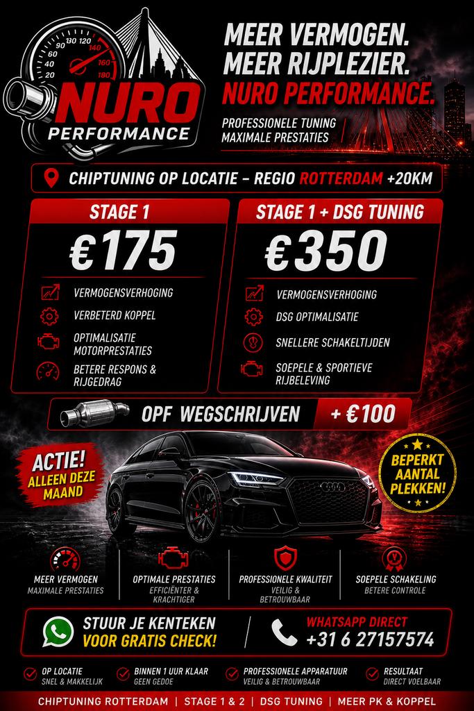 €175 Chiptuning Actie Stage 1 + DSG €350  Rotterdam, Ophalen