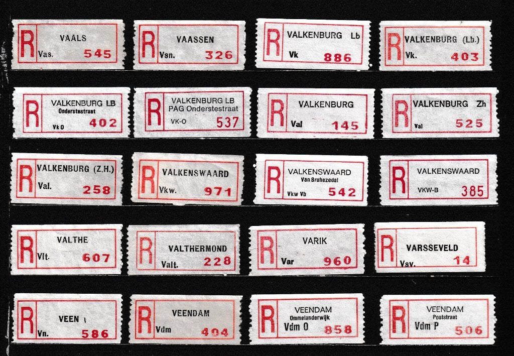 198 Verschillende Aantekenstrookjes, Letter V, Verzenden, Na 1940, Gestempeld