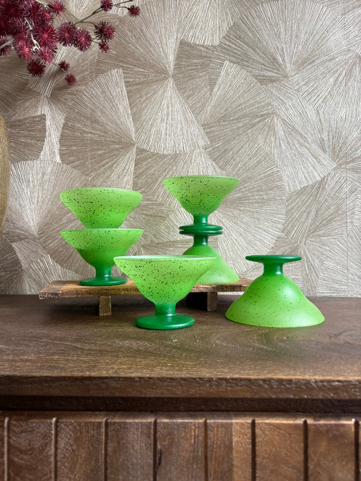 Vintage groene Montana ijscoupe glazen | set van 6, Glas of Glazen, Ophalen of Verzenden, Overige stijlen, Glas