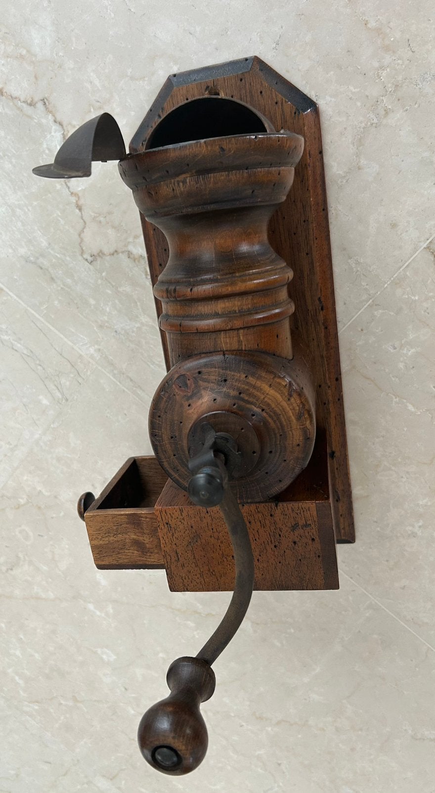 Wand koffiemolen hout vintage, Ophalen of Verzenden
