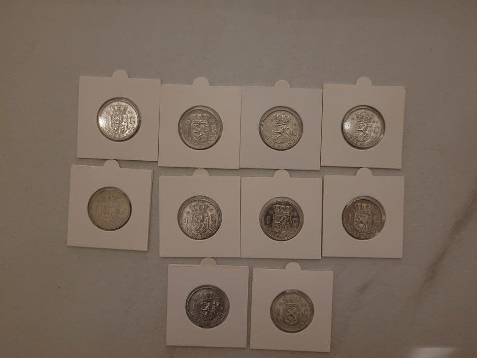 Set zilveren munten Koningin Juliana 1954-1967, Postzegels en Munten, Munten | Nederland, 1 gulden, Koningin Juliana, Setje, Zilver