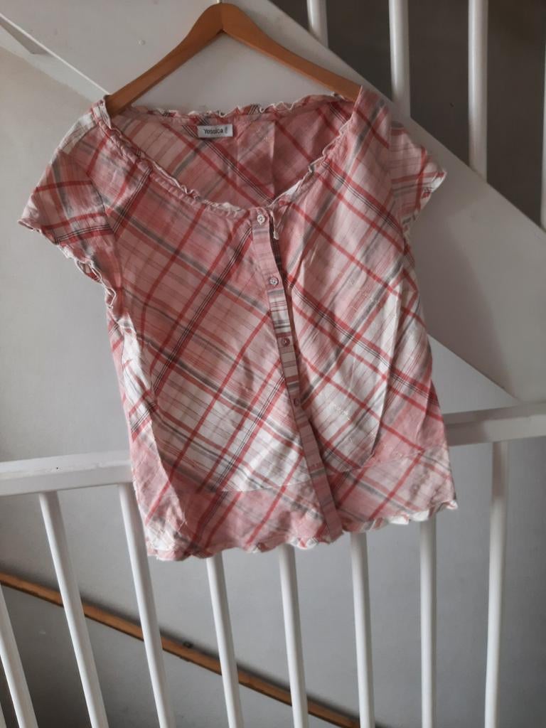 Geruite blouse met korte mouwen maat 42 .nieuw, Ophalen of Verzenden