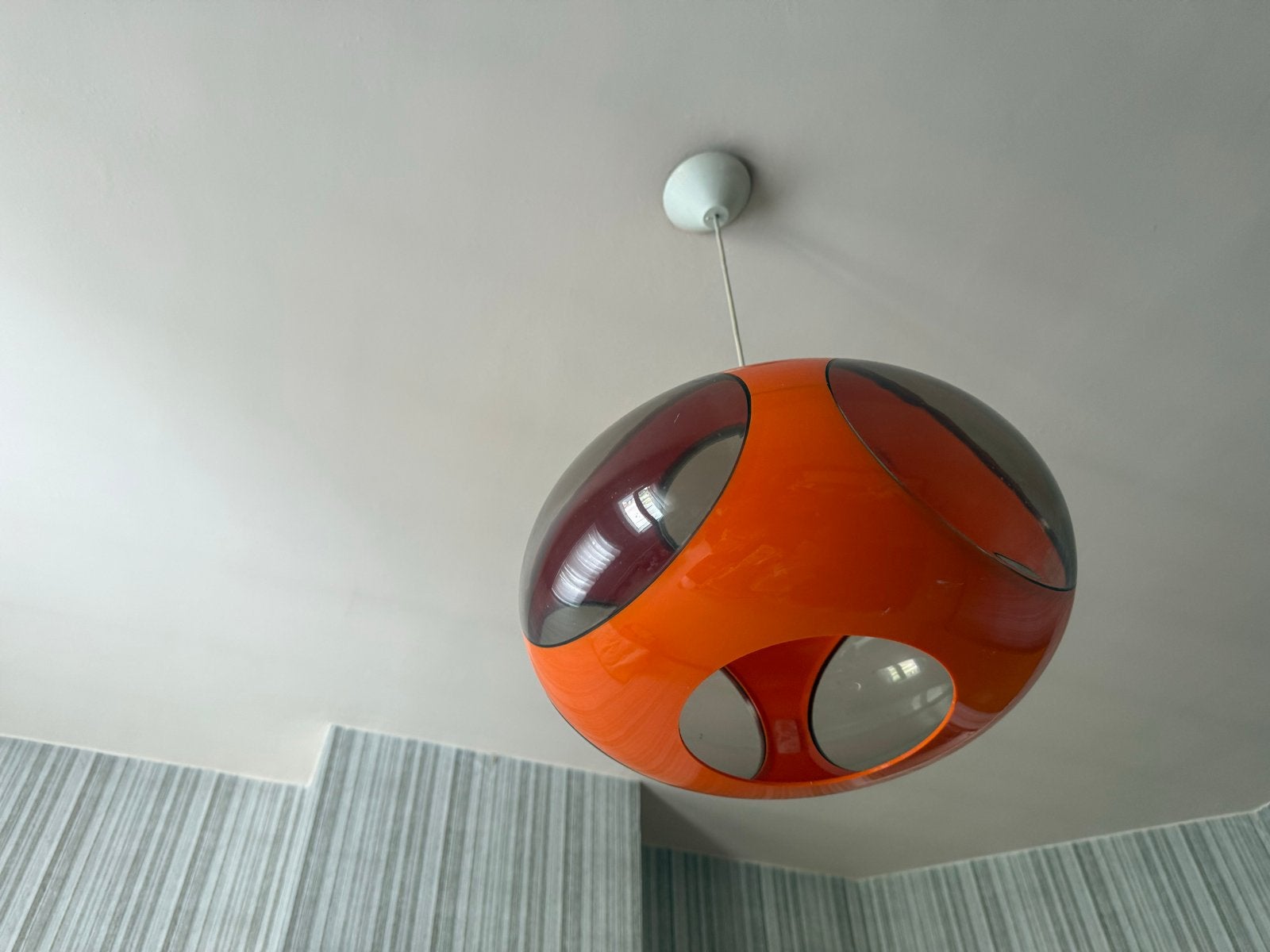 Vintage Oranje Hanglamp - Jaren '70 Design, Ophalen of Verzenden, Gebruikt, Kunststof, E27 (groot)
