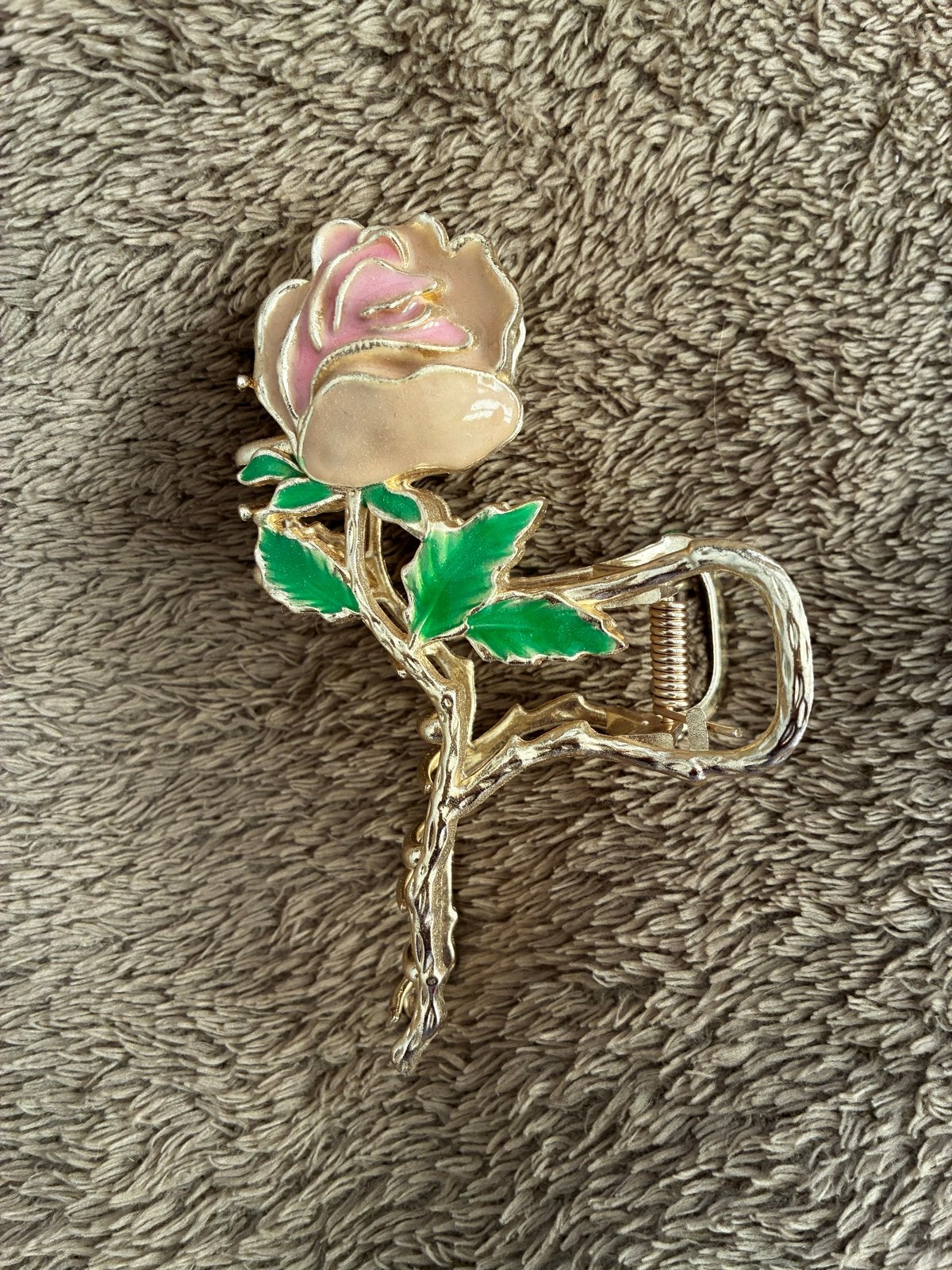 Elegante Rozen Haarclip - Goudkleurig met Roze en Groen, Ophalen, Nieuw