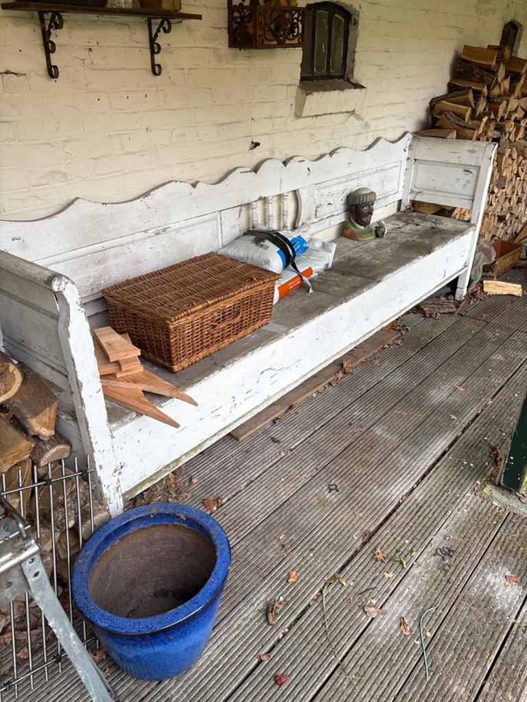 Antieke houten bank - Wit geschilderd, Ophalen of Verzenden, Gebruikt, Hout