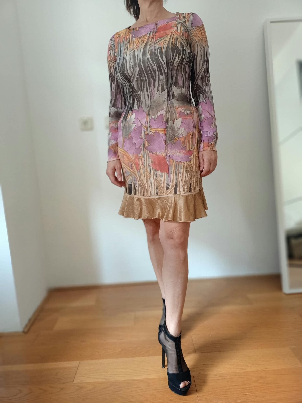 Stefanel zijden jurk met bloemenprint, Maat 38/40 (M), Meerkleurig, Ophalen of Verzenden, Zo goed als nieuw