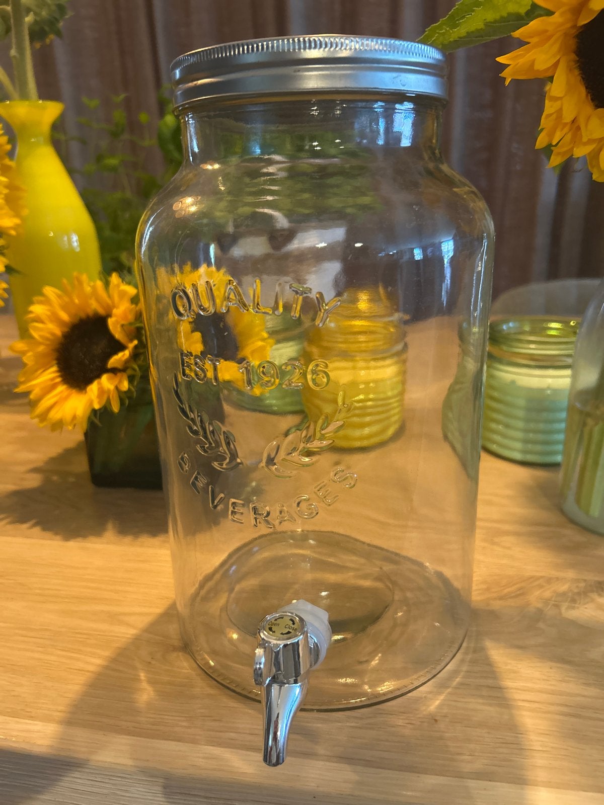 Glazen drankdispenser met tapkraan - 5 liter, Ophalen of Verzenden, Zo goed als nieuw, Overige merken, Glas