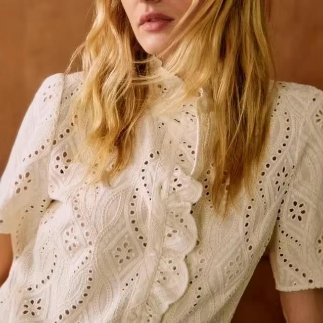 Sezane Broderie Blouse Dahlia Ecru, Ophalen of Verzenden, Nieuw, Maat 38/40 (M), Wit