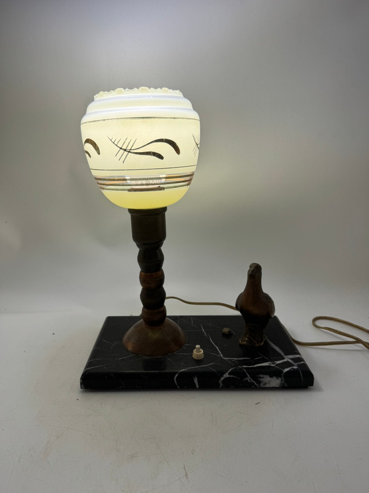 Franse Art Déco Bureau Lamp - Zwart Marmer, Bronzen Vogel, Ophalen of Verzenden