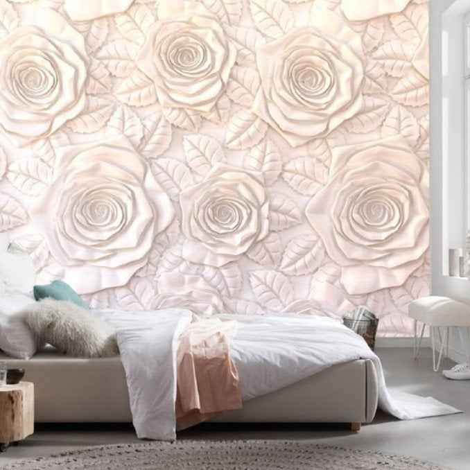 Rozen vlies fotobehang Paper Roses - 360 x 270 cm - VOORRAAD, Verzenden, Fotobehang
