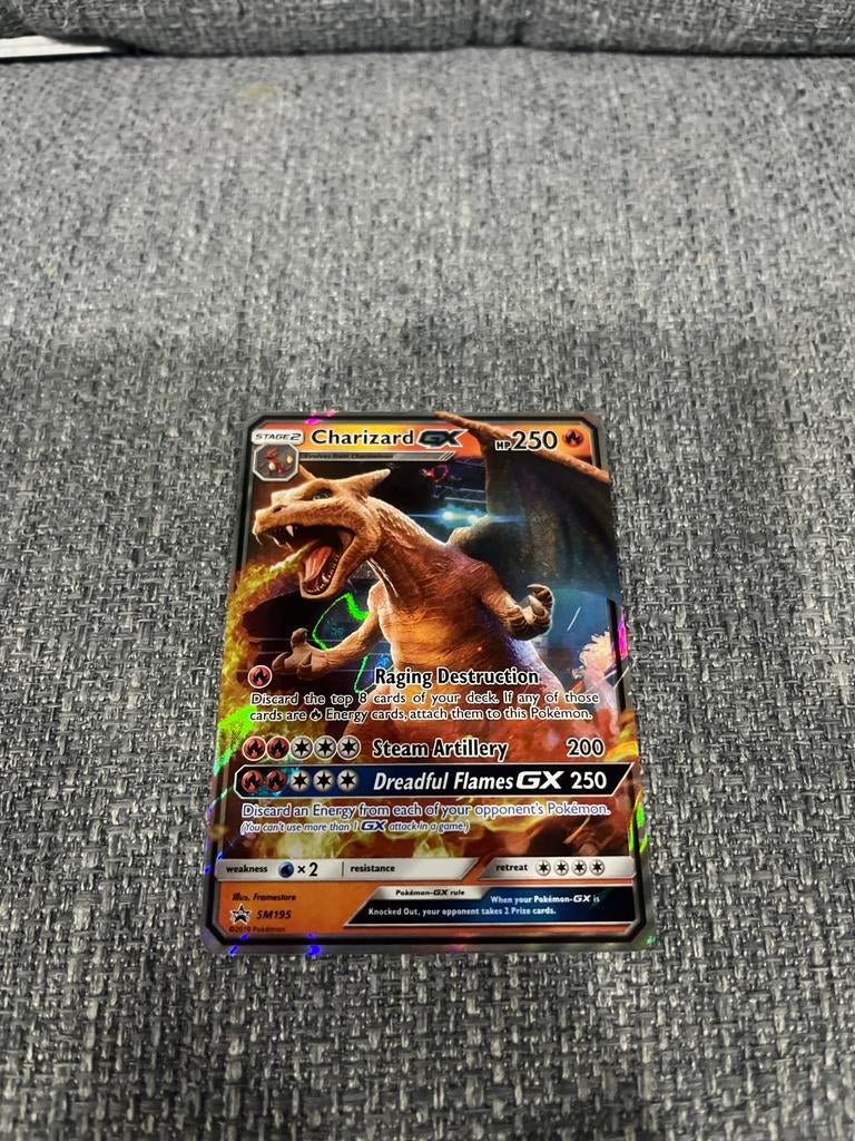 Charizard GX Pokémon Kaart - SM195 Full Art Promo, Ophalen, Zo goed als nieuw, Losse kaart, Foil