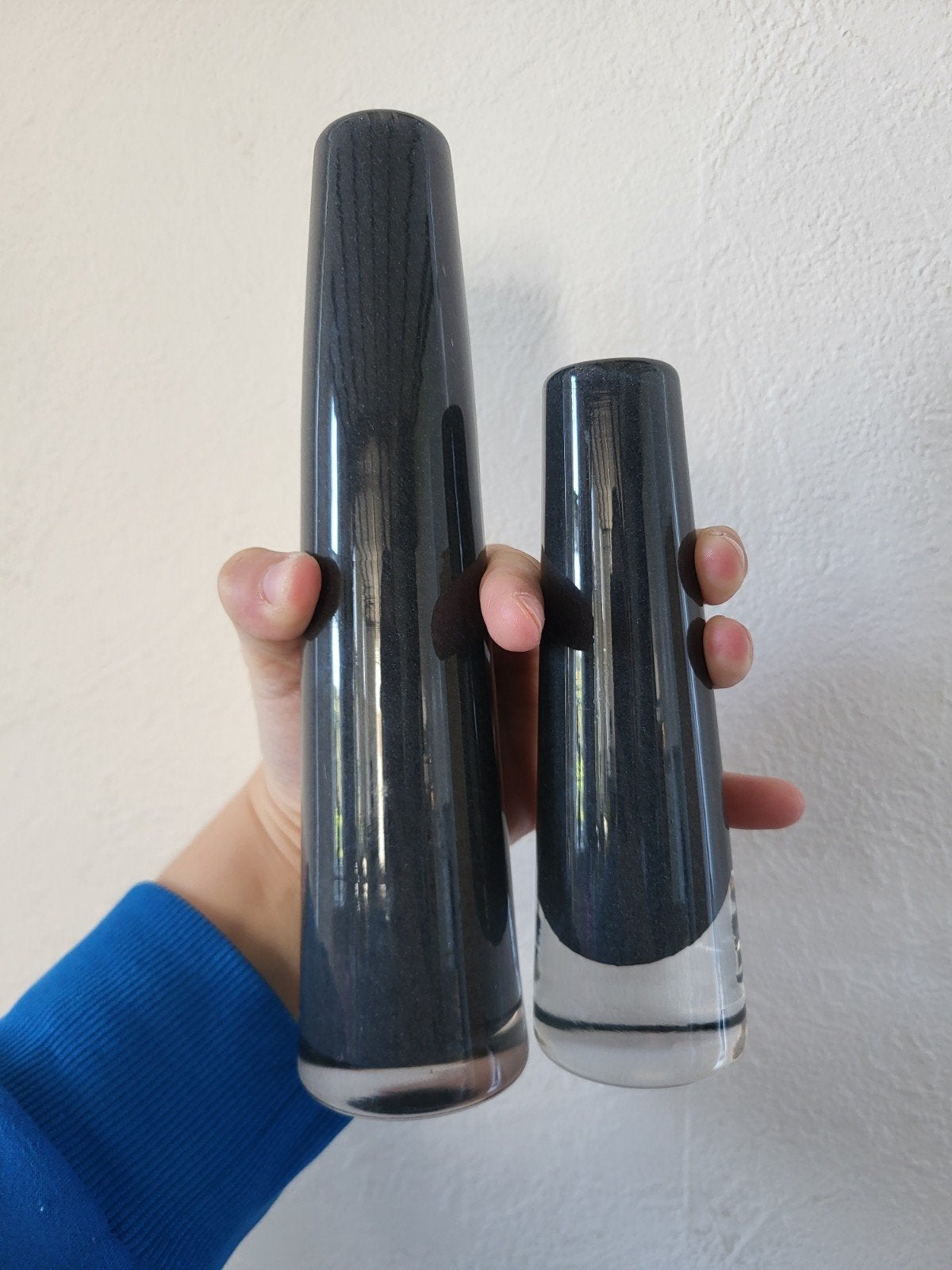 Set van 2 donkerblauw dutz vazen, Ophalen of Verzenden, Glas