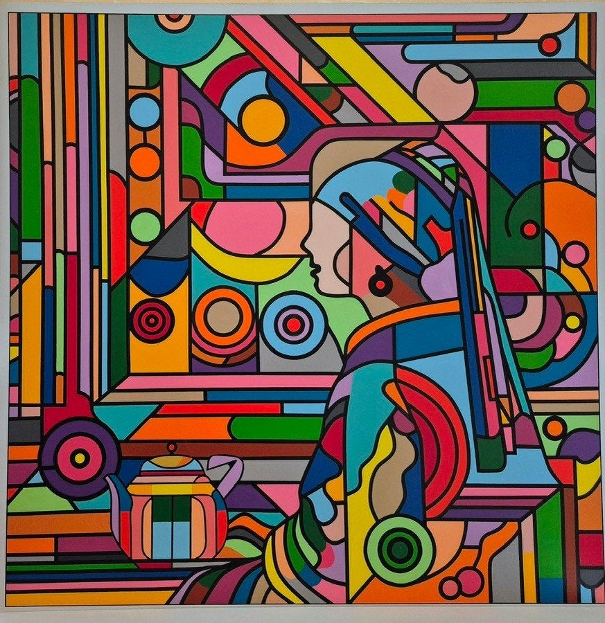 Schilderij Franklin van Dam Meisje met de Parel Geometrisch, Abstract, Acrylverf, Hout, Handgeschilderd