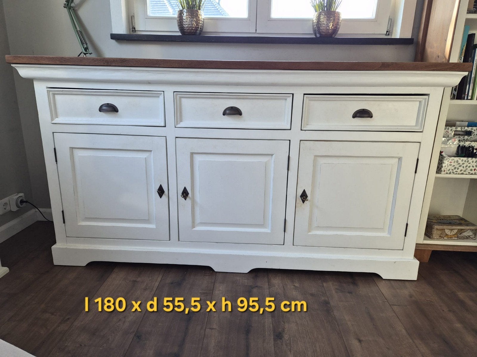 Landelijk dressoir wit met houten blad - 180x55,5x95,5 cm, Ophalen, Gebruikt, Met lade(s), 150 tot 200 cm