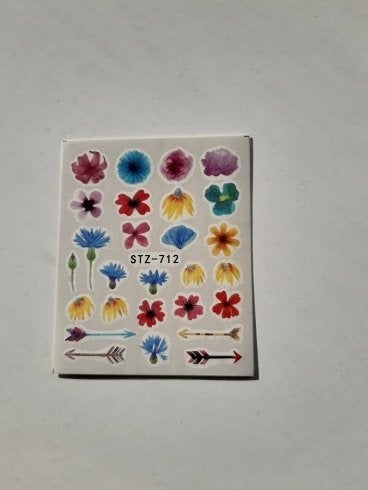 Velletje nagel water decals stickers STZ-712 bloemen pijlen, Verzenden, Nieuw, Handen en Nagels, Toebehoren