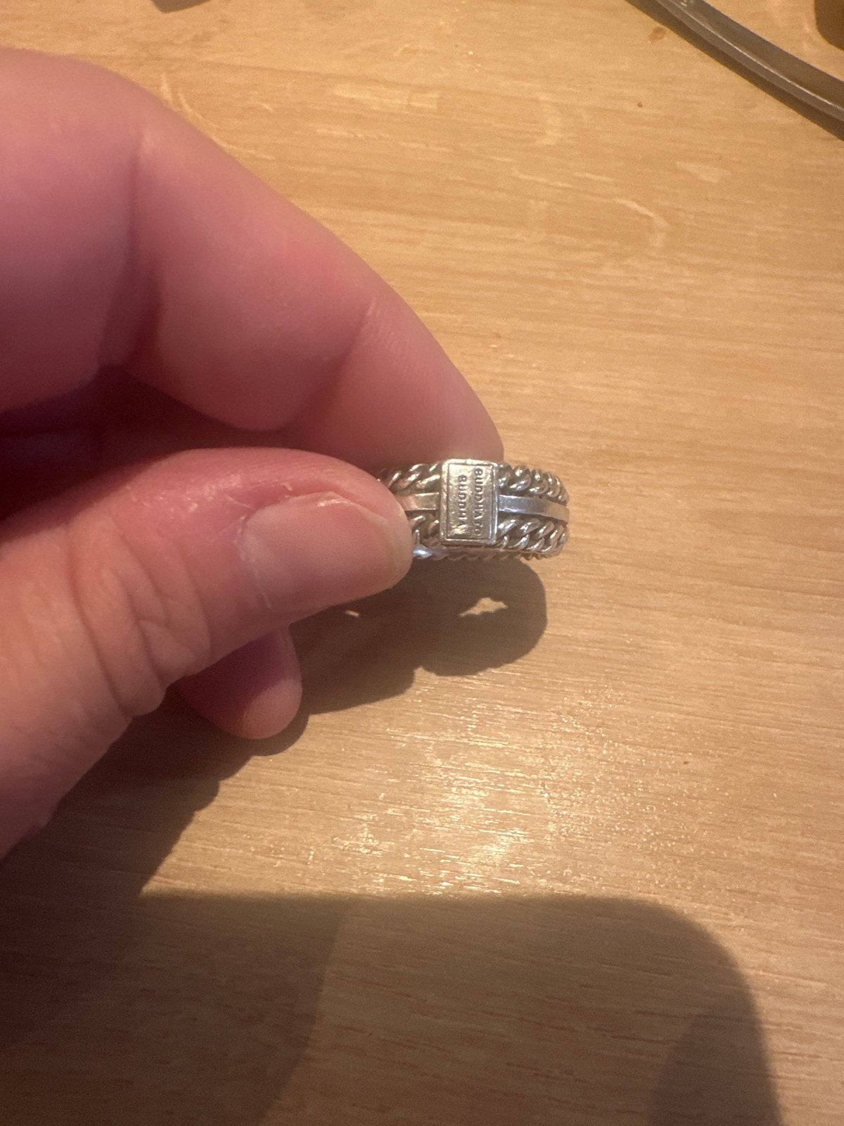 Zilveren Buddha to Buddha ring chain maat 19, Ophalen, 19 tot 20, Zo goed als nieuw, Dame of Heer