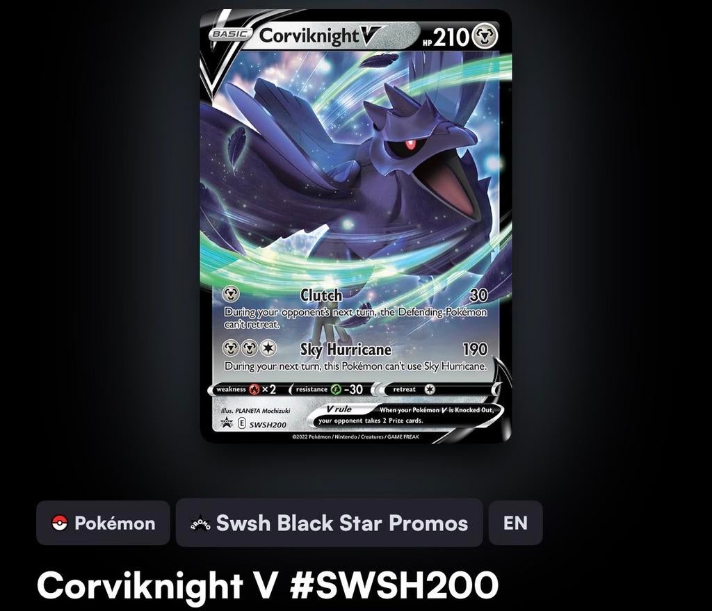 Pokémon kaart Corviknight V SWSH200, Ophalen of Verzenden, Zo goed als nieuw, Losse kaart, Foil