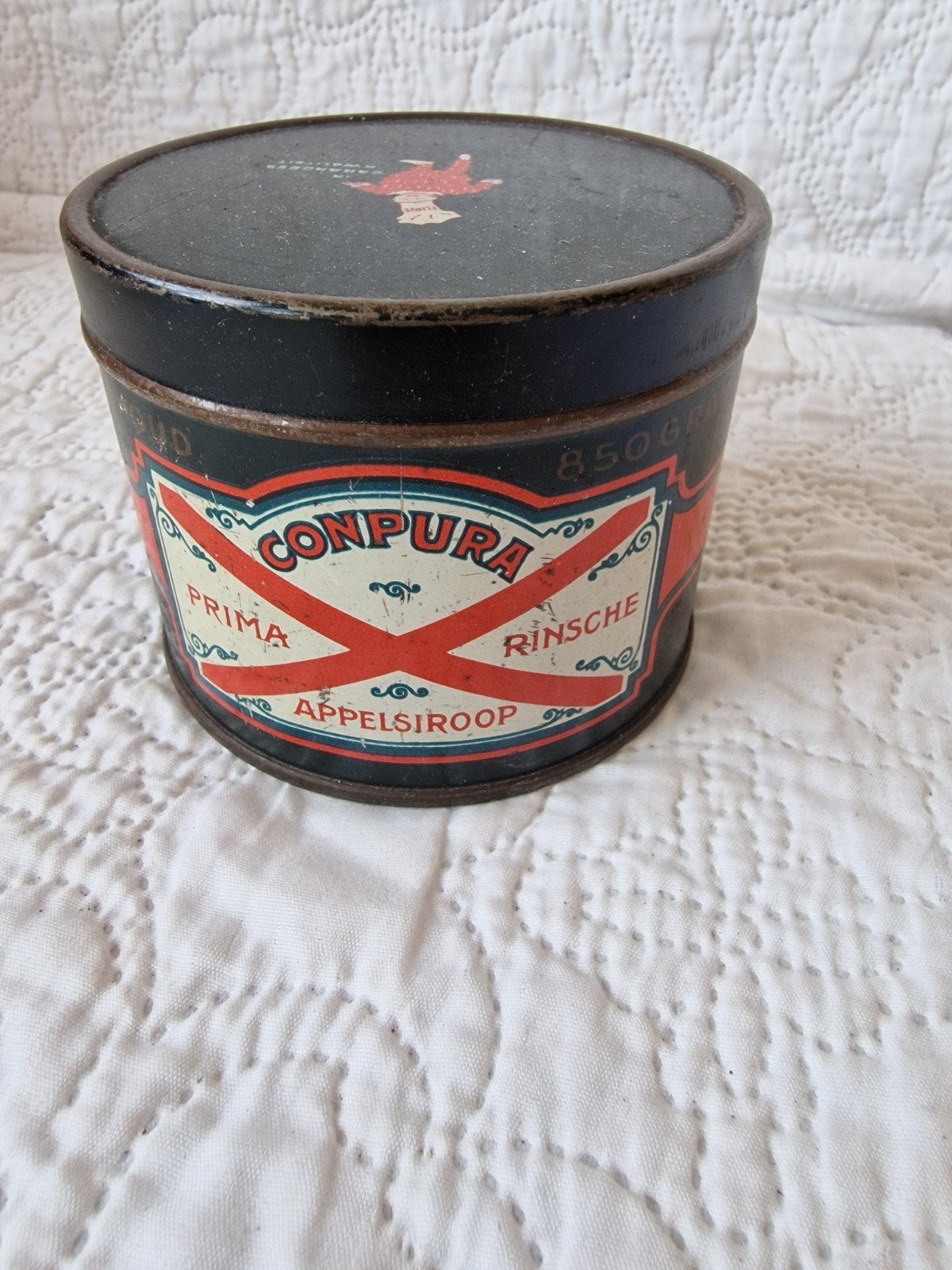 Vintage Conpura Prima Rinsche Appelsiroop Blik - De Betuwe, Verzamelen, Blikken, Ophalen of Verzenden, Gebruikt, Overige, Overige merken