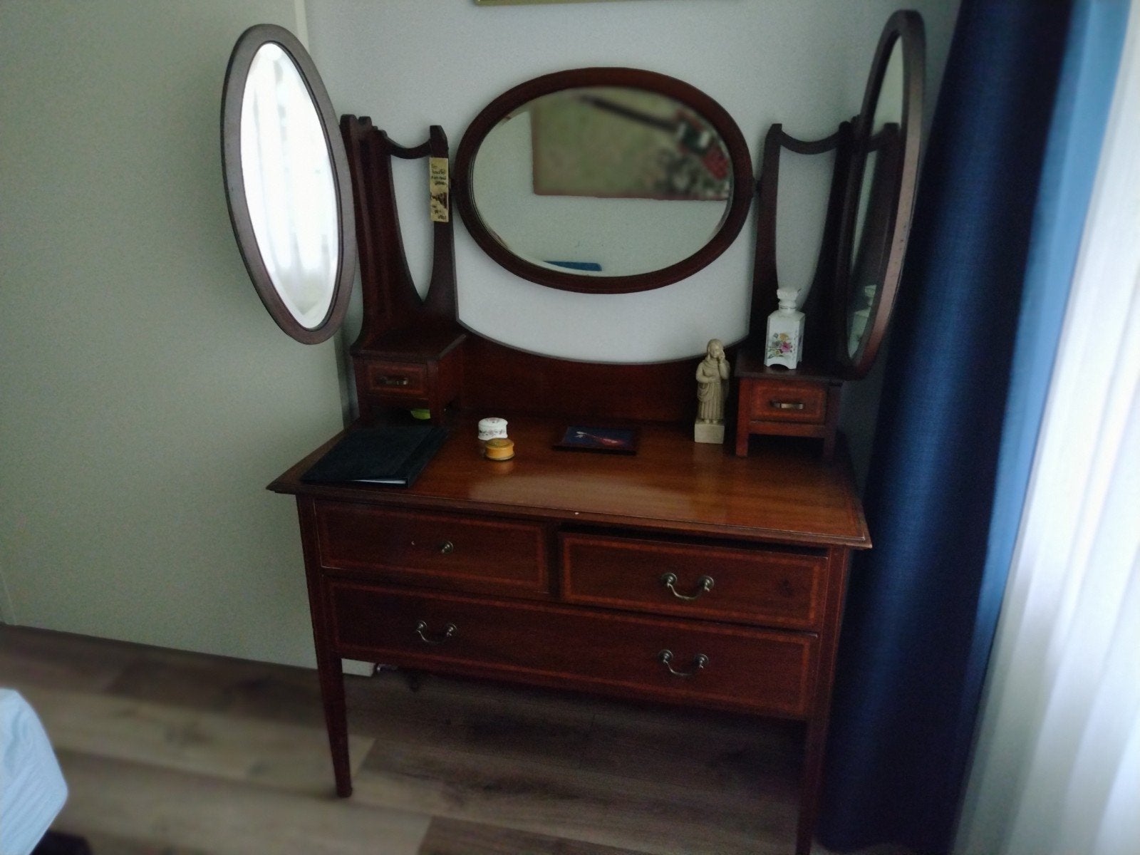 Antieke kaptafel/ make up tafel met nachtkastje, Ophalen, Minder dan 100 cm