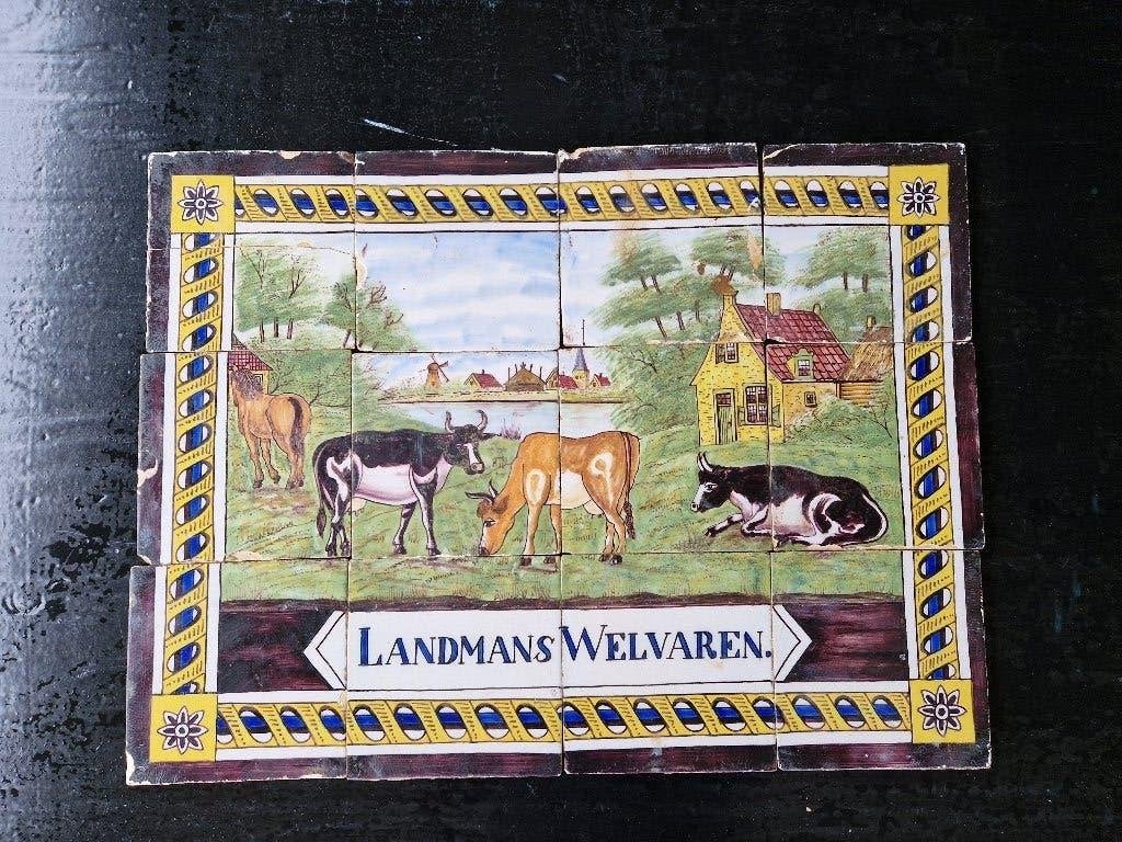 Antieke Nederlandse Tegeltableau 'Landmans Welvaren', Antiek en Kunst, Ophalen
