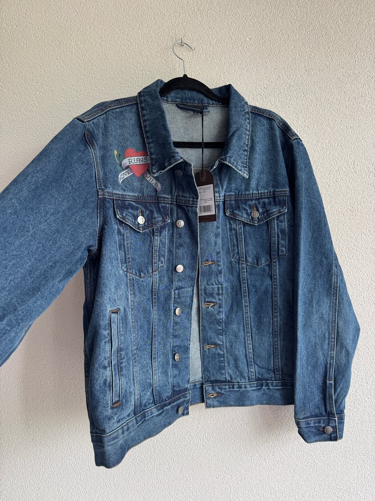 Ed Hardy Y2K graphic print denim trucker jacket, Maat 52/54 (L), Ed Hardy, Blauw, Ophalen of Verzenden