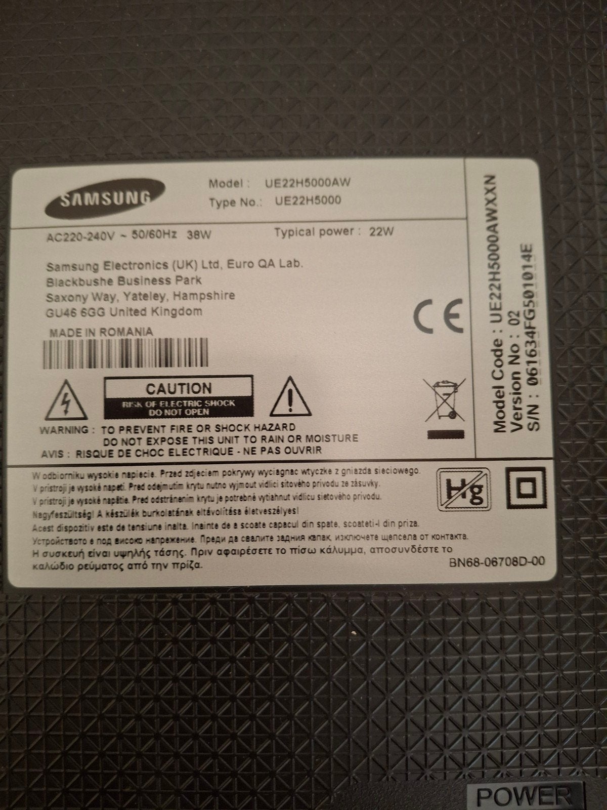 Samsung 22 inch Full HD LED TV, Ophalen, Samsung, 40 tot 60 cm, Full HD (1080p)