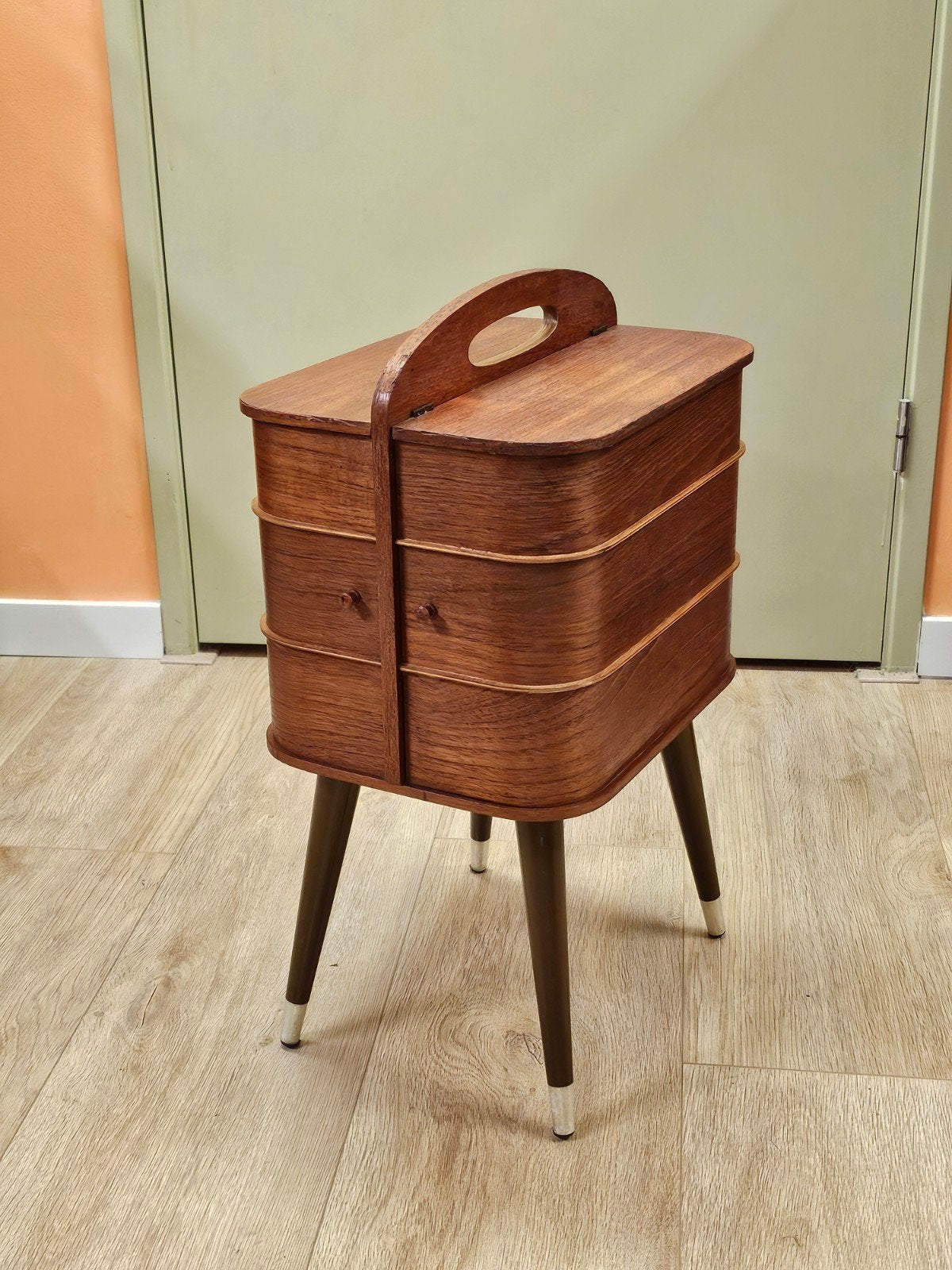 Vintage Teakfineer Naaikastje Naaibox Naaidoos, Ophalen of Verzenden