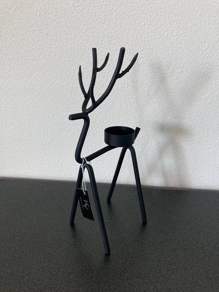 Decoratie Hertje met waxinelichtje houder zwart Nieuw, Nieuw, Ophalen of Verzenden, Metaal, 27 cm