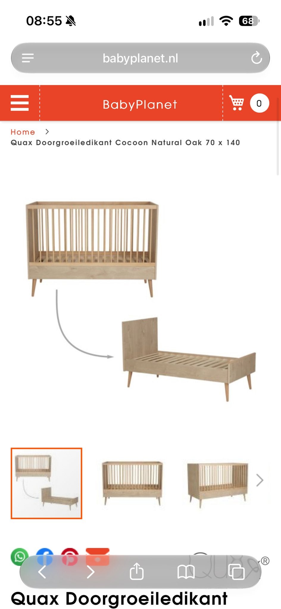 Quax Cocoon meegroeibed 140x70 cm (0-6 jaar), Hout, Verstelbaar, Gebruikt, Eenpersoons