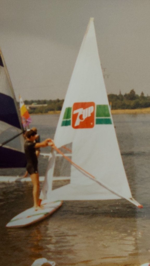 Vintage 7up surfplank met zeil, 6.5 m² tot 8 m², 300 cm of meer, Zo goed als nieuw, Plank