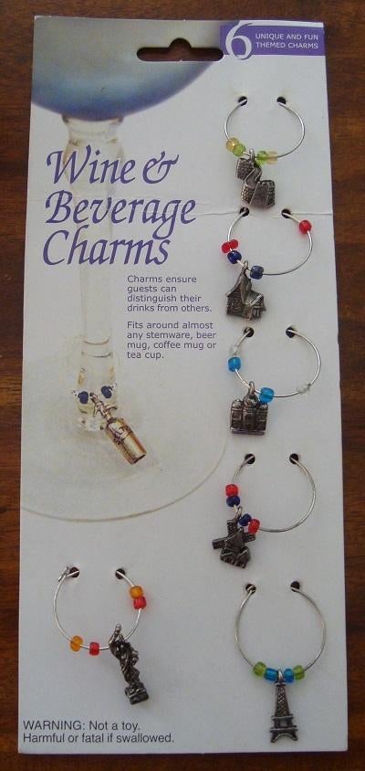 6 Wine & Beverage Charms, Huis en Inrichting, Woonaccessoires | Overige, Zo goed als nieuw, Metaal, Meerkleurig, Overige stijlen