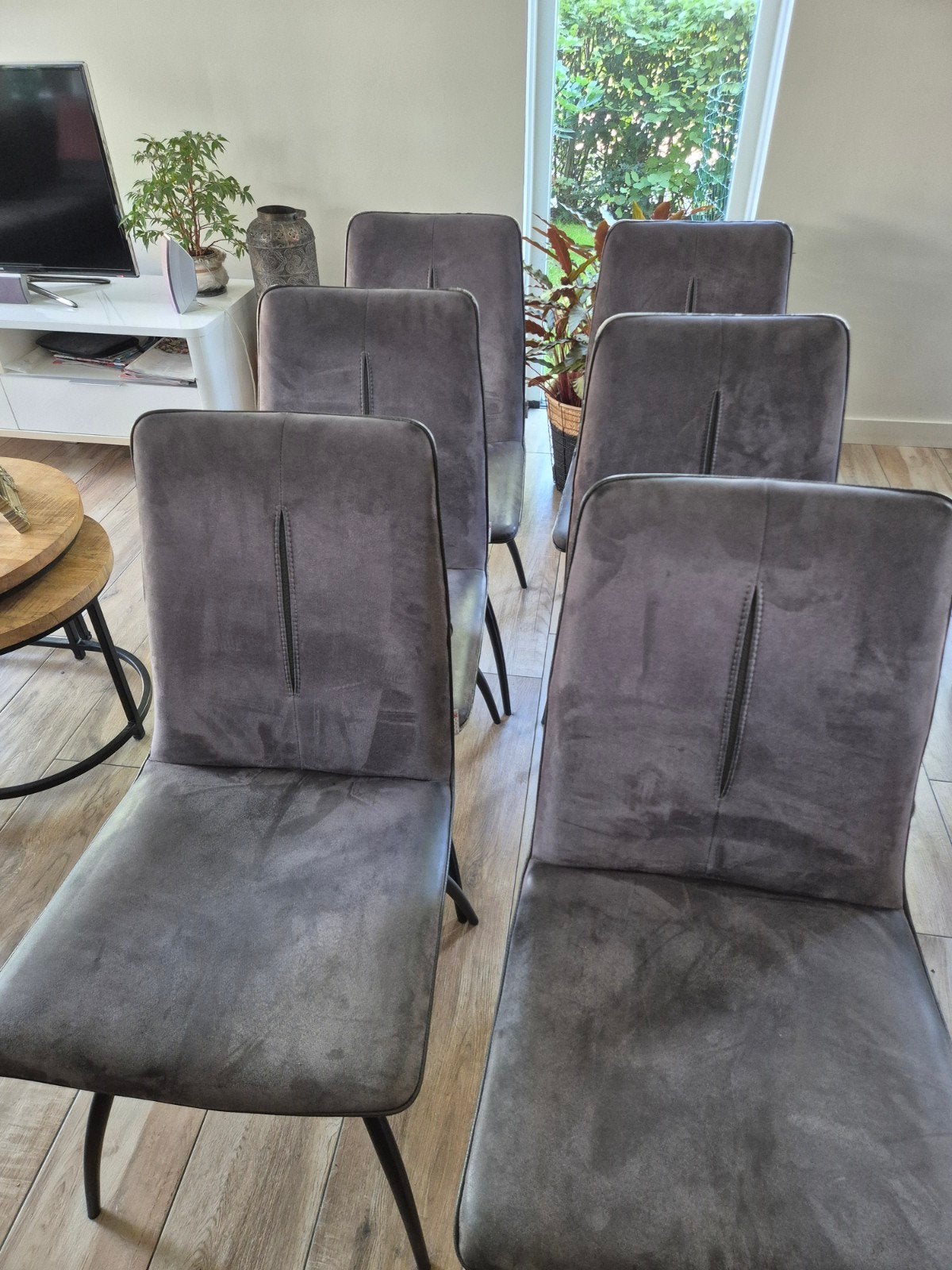 6 stuks Xooon-eetkamerstoelen, kleur: antraciet/donkergrijs, Huis en Inrichting, Ophalen, Gebruikt, Leer, Grijs