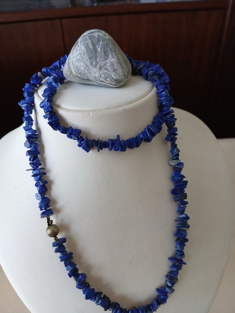 Snoer Lapis Lazuli kralen, 72 cm + zilv.slot, Ophalen of Verzenden, Gebruikt, Blauw, Steen of Mineraal