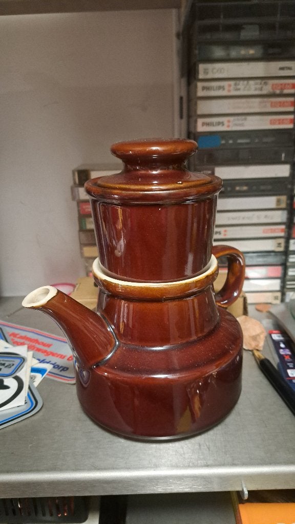 Vintage bruine keramische theepotset (Z260-154), Overige merken, Keramiek, Vintage, Ophalen of Verzenden