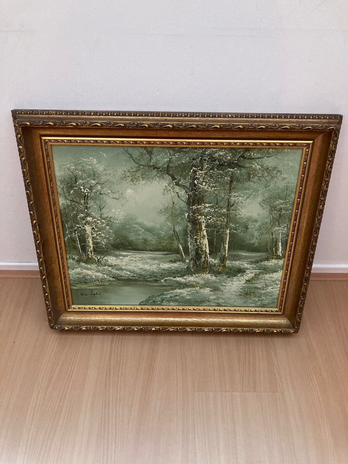 Schilderij van Manders: Winters Landschap, Ophalen, Doek, Realistisch, Gesigneerd