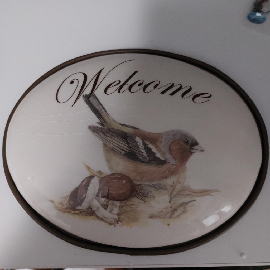welkom bordje porselein, Ophalen of Verzenden, Zo goed als nieuw