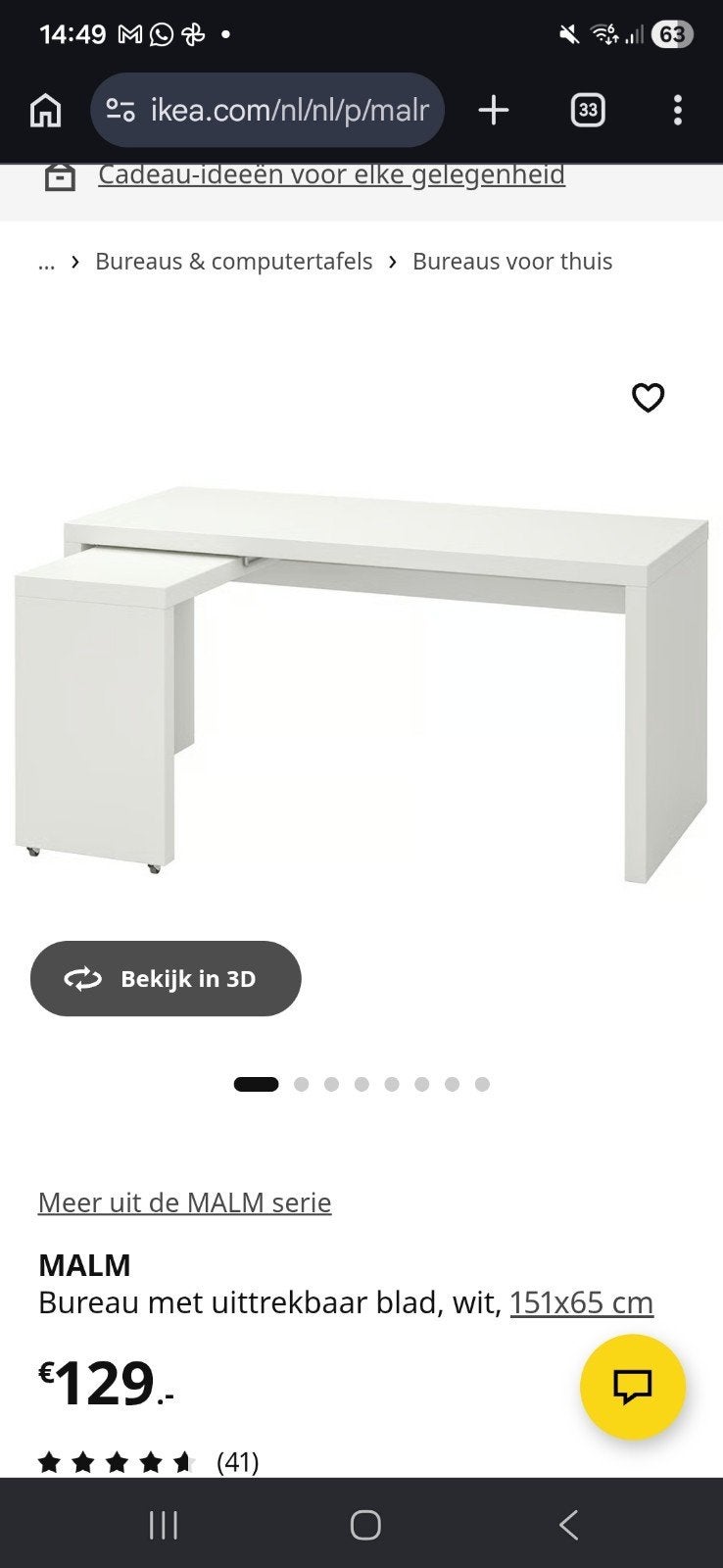 IKEA MALM Bureau met uittrekbaar blad, wit, Ophalen, Opbergruimte, Gebruikt, Spaanplaat of MDF