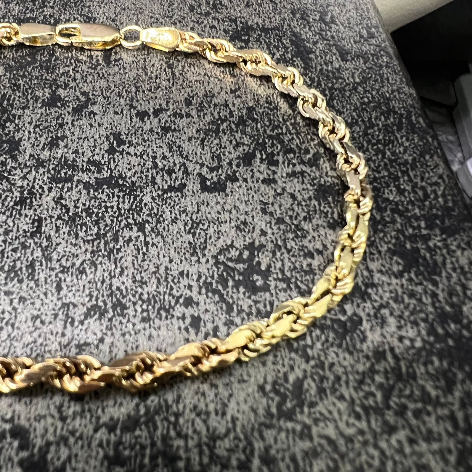 14k gouden armband rope schakel massief diamond cut, Ophalen of Verzenden, Zo goed als nieuw, Goud